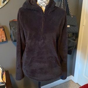 Black Fuzzy Fleece Hooded Pullover